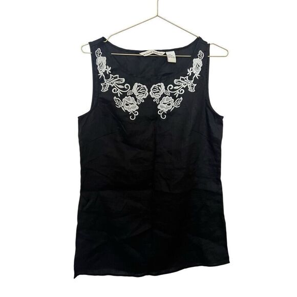 david brooks Tops - David Brooks linen floral embroidered sleeveless top sz M